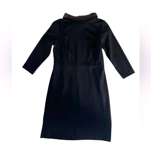 Talbots Black Sheath Dress Mock Neck Sequin Collar Cocktail Event Evening 4P - Picture 2 of 12